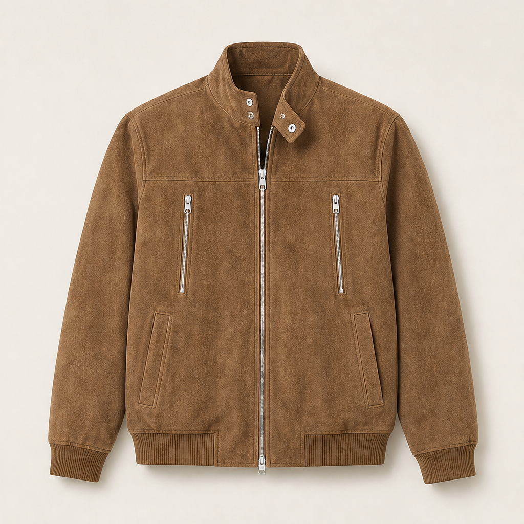 Velmara – Giacca Bomber Scamosciata Collo Coreano Camel