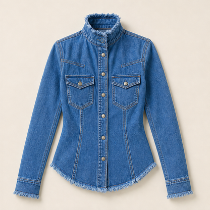 Verlana – Camicia in Denim Aderente con Colletto Rialzato Medium Wash