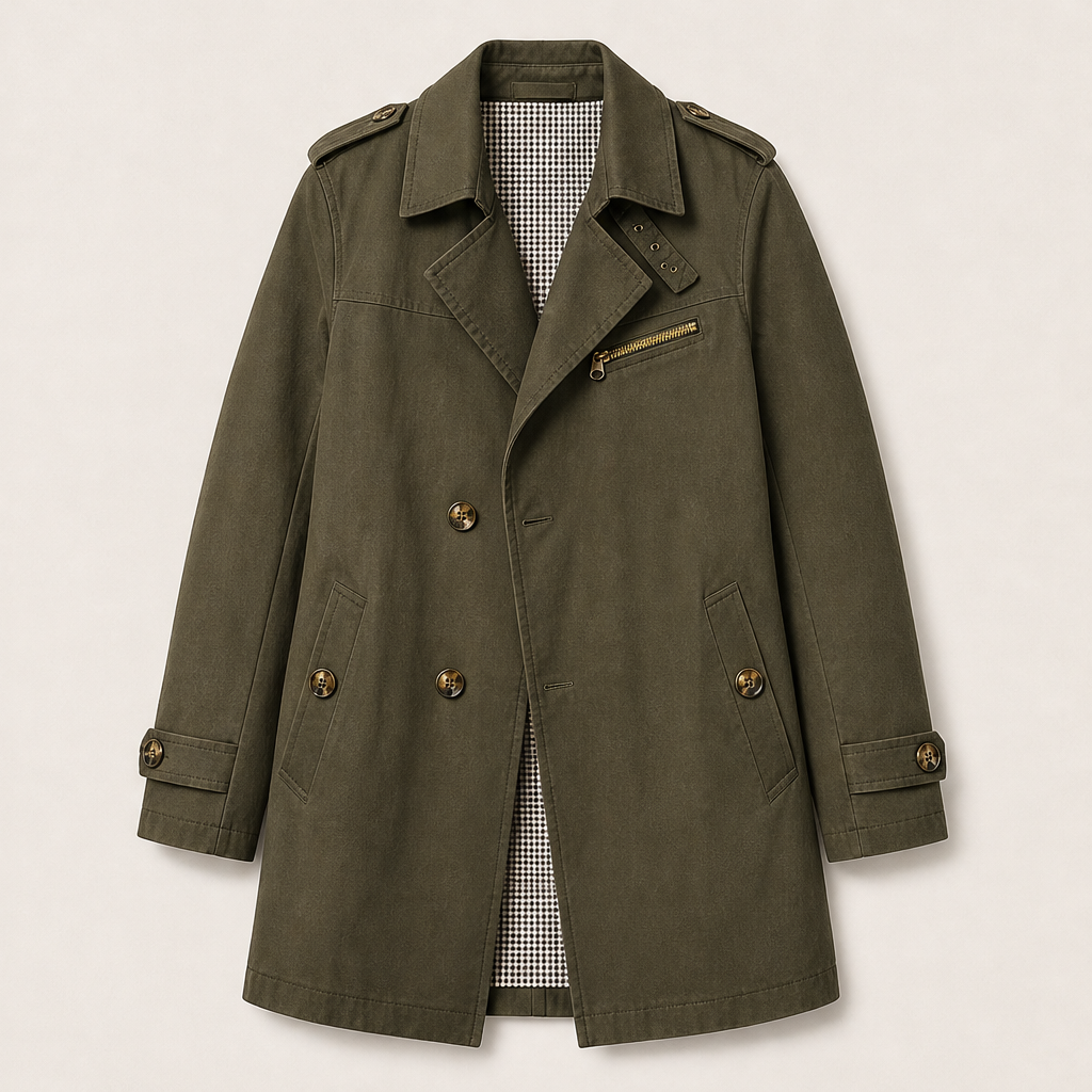 Milvora – Giacca Lunga in Cotone Lavato Olive