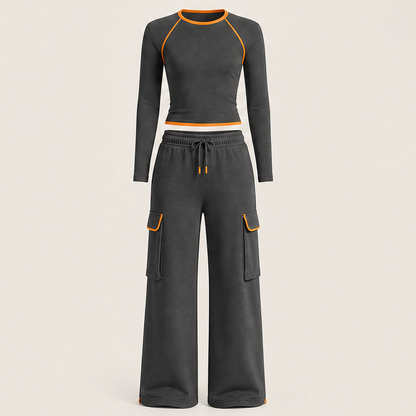 Velmora – Completo Top e Pantaloni Color Block Sportivo Grey