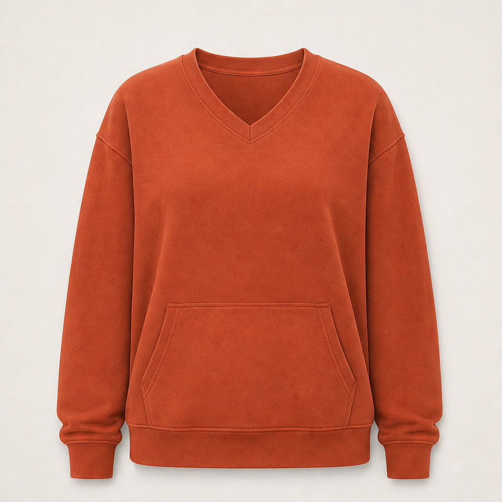 Ventalia – Felpa Scollo a V con Tasca Canguro Rust