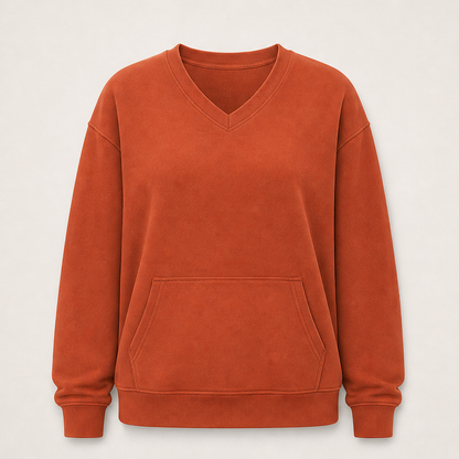 Ventalia – Felpa Scollo a V con Tasca Canguro Rust