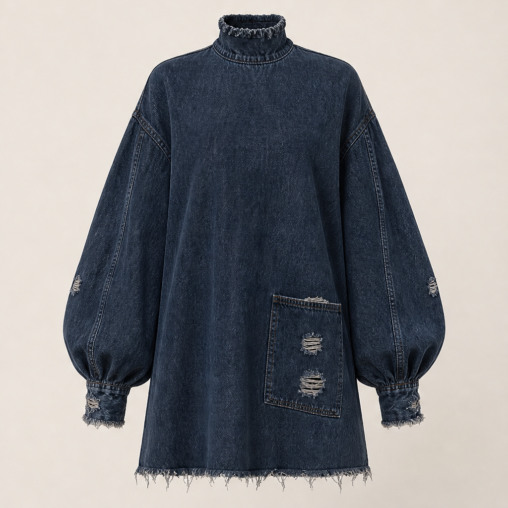 Varonne – Minivestito Oversize in Denim Collo Alto Navy