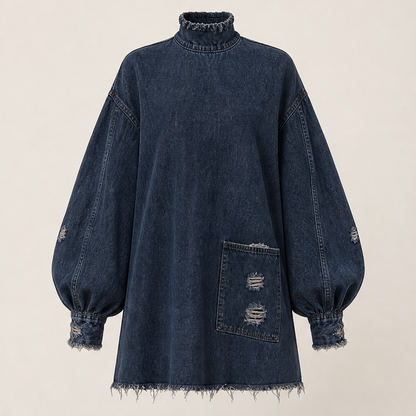 Varonne – Minivestito Oversize in Denim Collo Alto Navy
