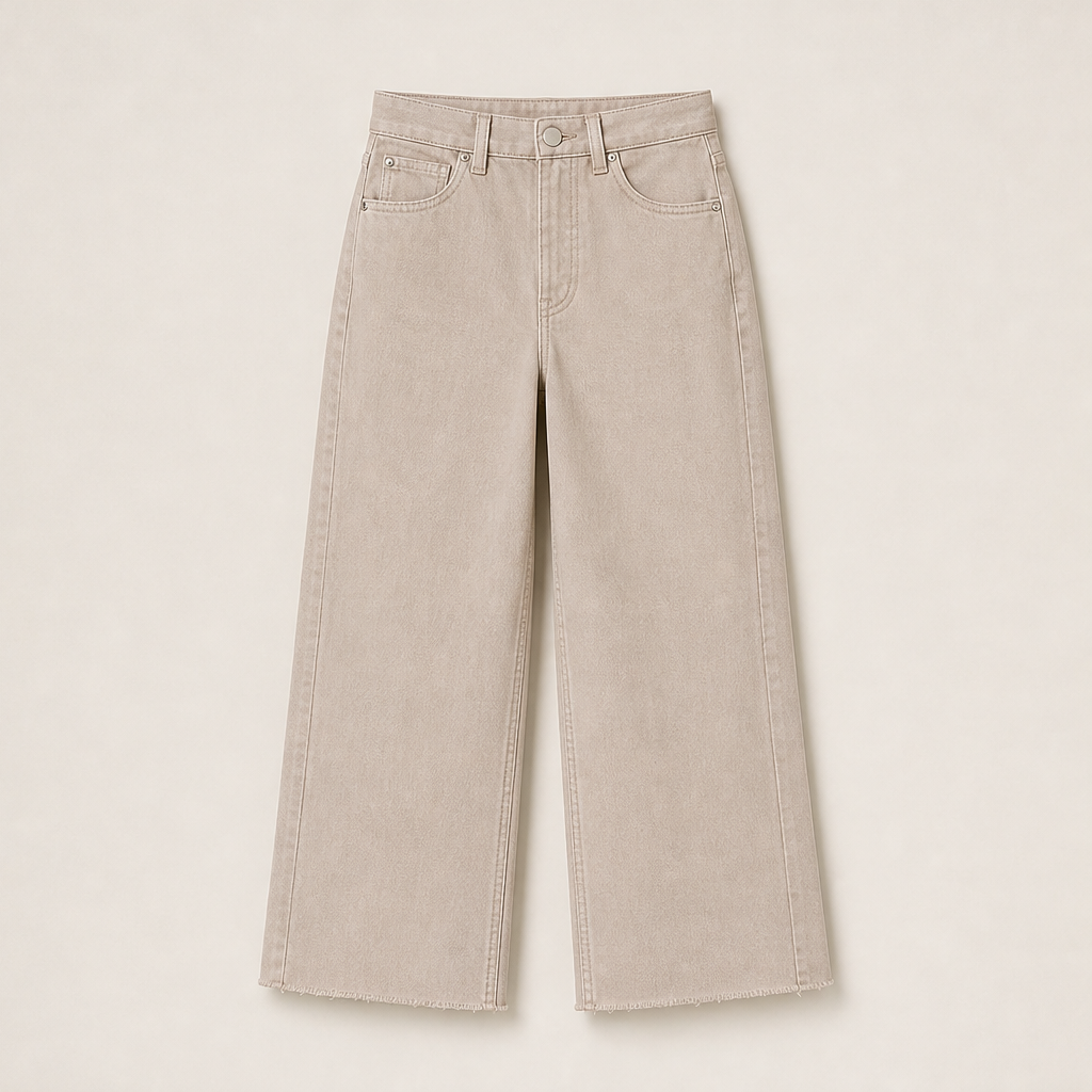 Calvetta – Jeans Dritti a Vita Alta Crop Taupe