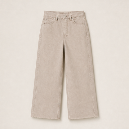 Calvetta – Jeans Dritti a Vita Alta Crop Taupe