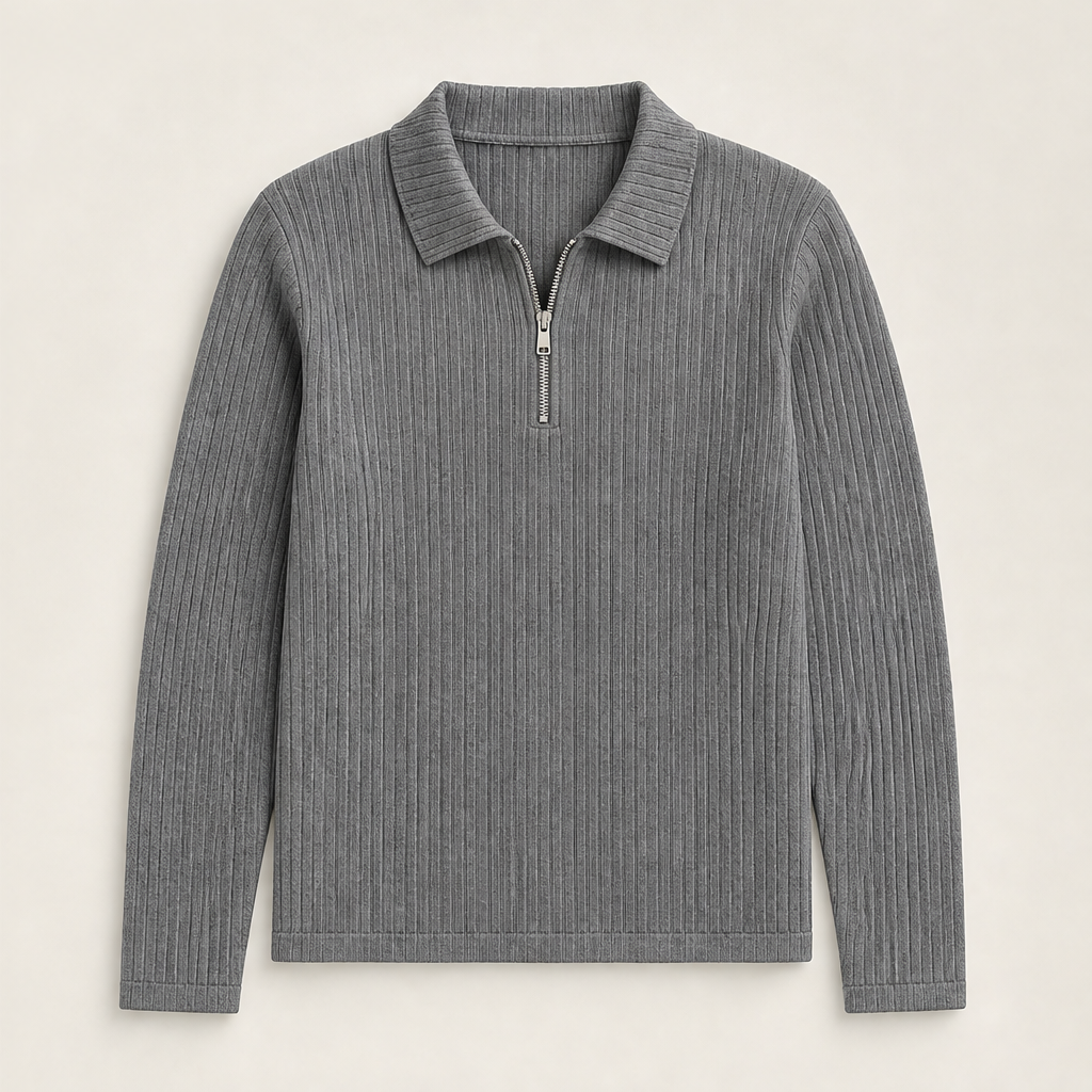 Corveno – Maglione a Righe con Collo Quarter-Zip Grey