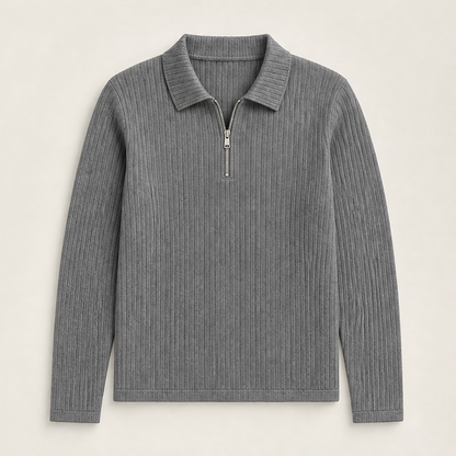 Corveno – Maglione a Righe con Collo Quarter-Zip Grey
