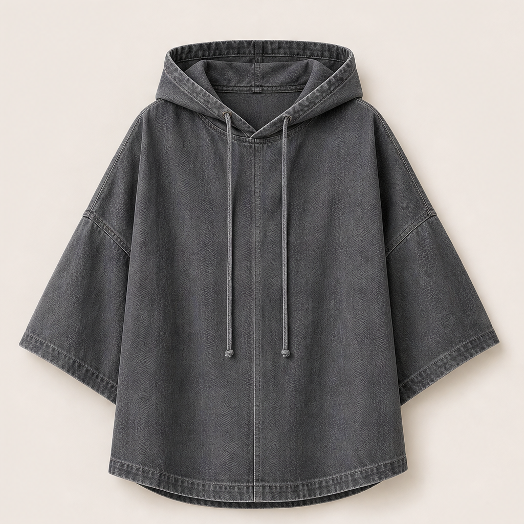 Venadora – Felpa Oversize in Denim con Cappuccio Grey