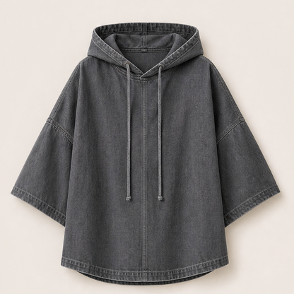Venadora – Felpa Oversize in Denim con Cappuccio Grey