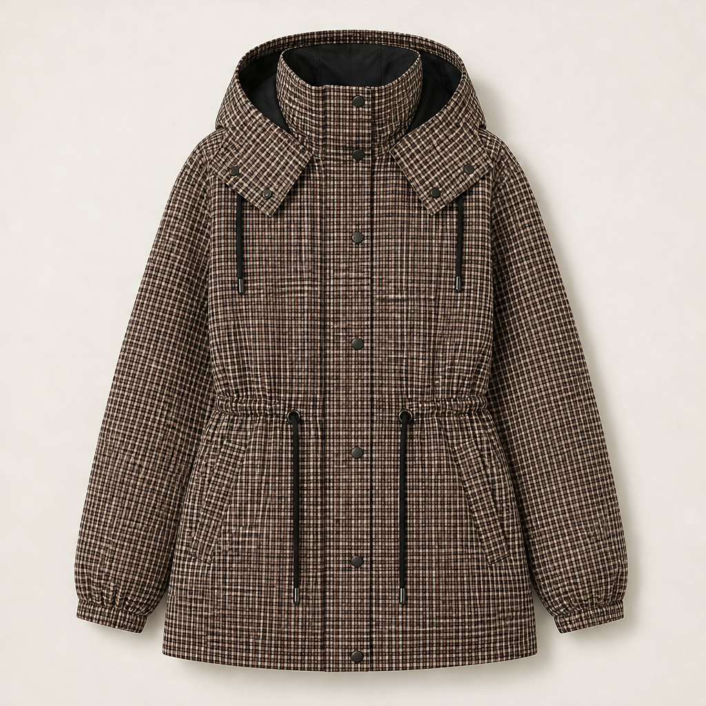Covelia – Impermeabile Corto a Quadri Brown