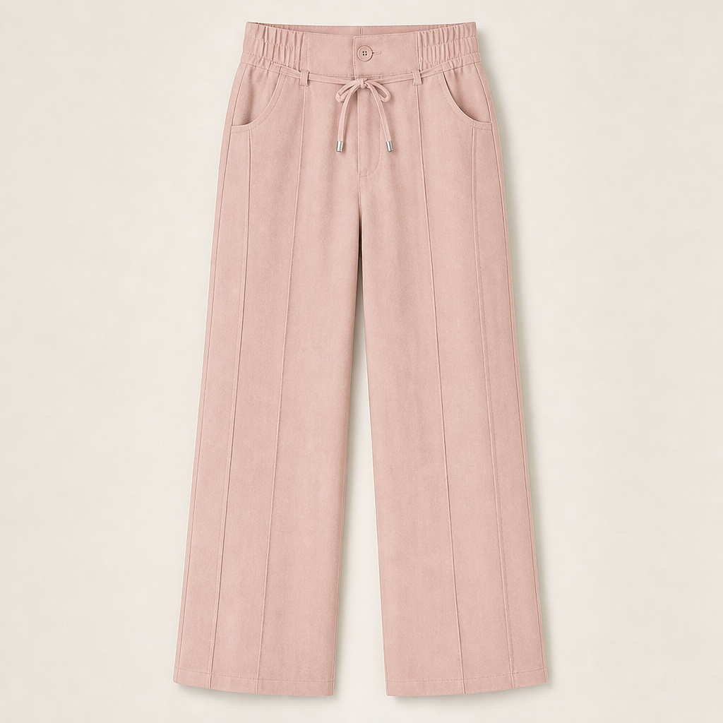 Velmora – Pantaloni a Vita Alta con Cuciture Frontali Pink