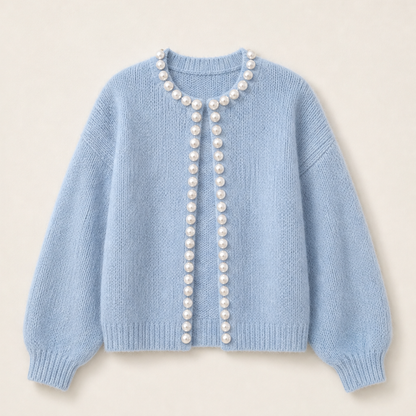 Perlavia – Cardigan in Maglia con Perle Light Blue