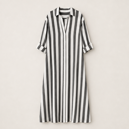 Marielle – Abito Maxi a Righe Collo Camicia Grey