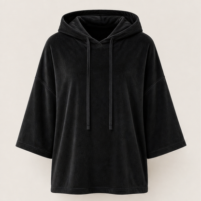 Velmora – Felpa Oversize in Velluto a Maniche 3/4 Black