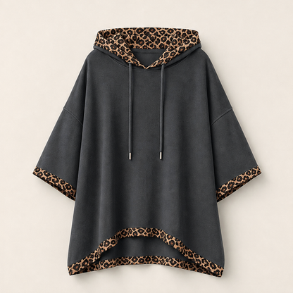 Felinora – Felpa con Cappuccio Bordo Leopardato Grey