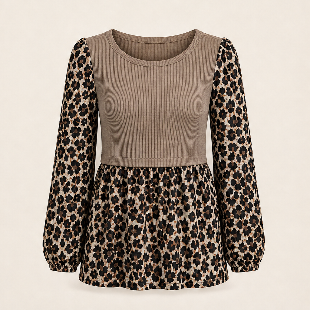 Felvaro – Top Patchwork Leopardato Maniche Lunghe Beige