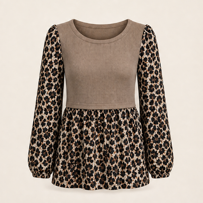 Felvaro – Top Patchwork Leopardato Maniche Lunghe Beige