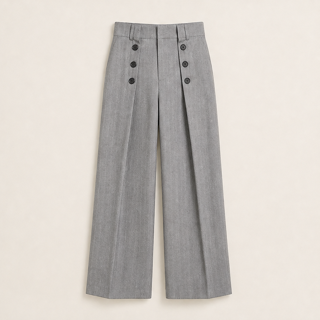 Varonne – Pantaloni a Vita Alta con Doppia Bottoniera Grey
