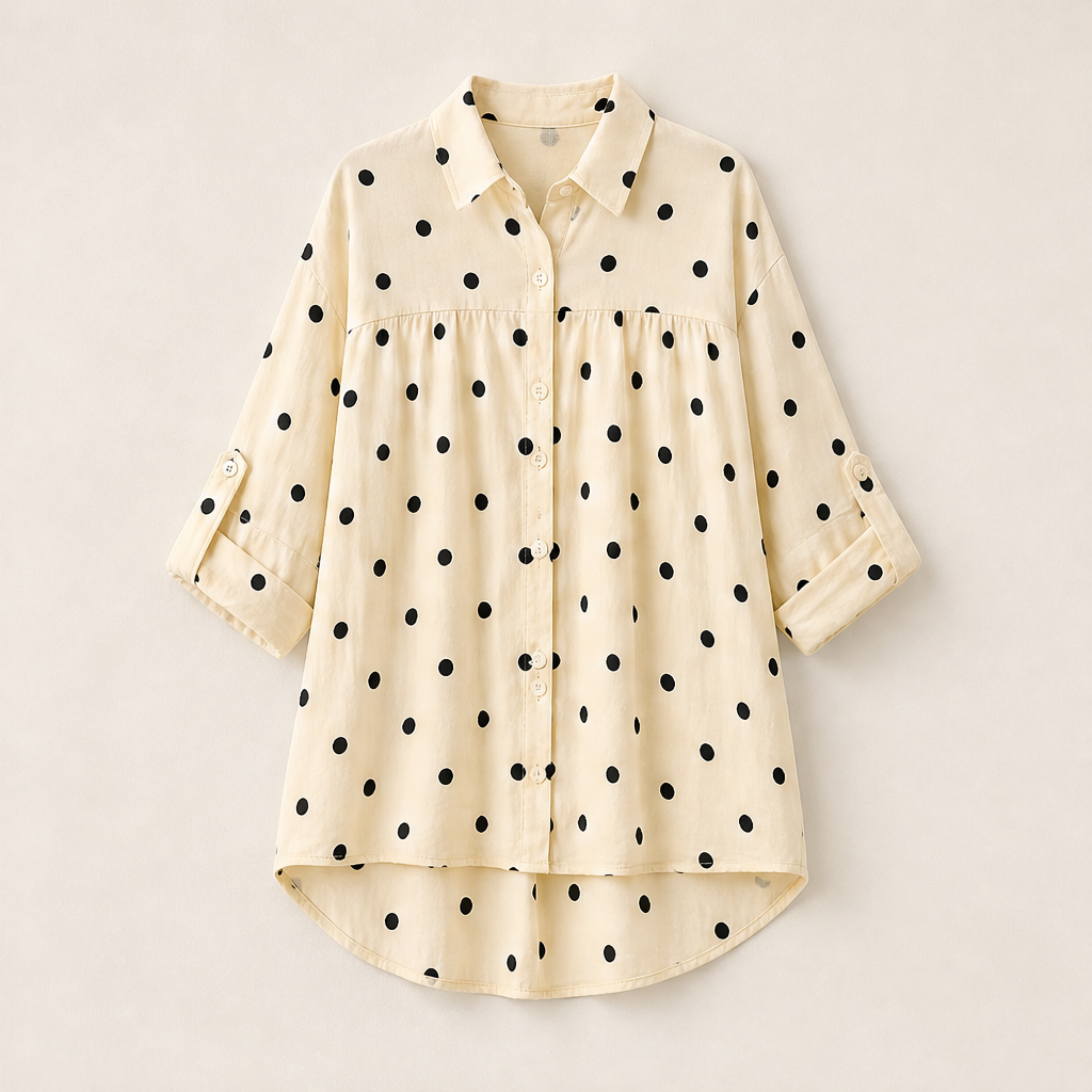 Voliera – Tunica a Pois Asimmetrica con Bottoni Beige