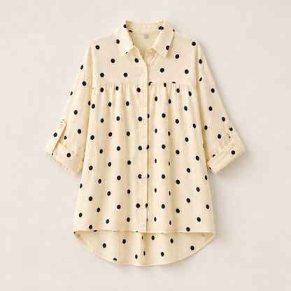 Voliera – Tunica a Pois Asimmetrica con Bottoni Beige
