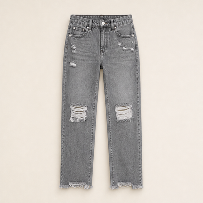 Vellara – Jeans Dritti Vita Alta Strappati Grey