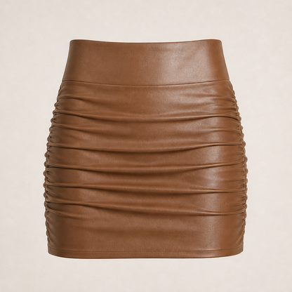 Novarella – Minigonna Arricciata in Similpelle Contenitiva Brown