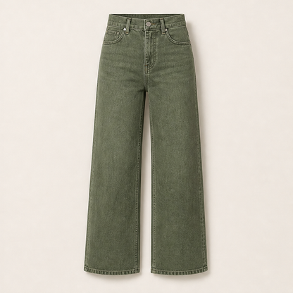 Velmora – Jeans a Gamba Larga Vita Alta Olive