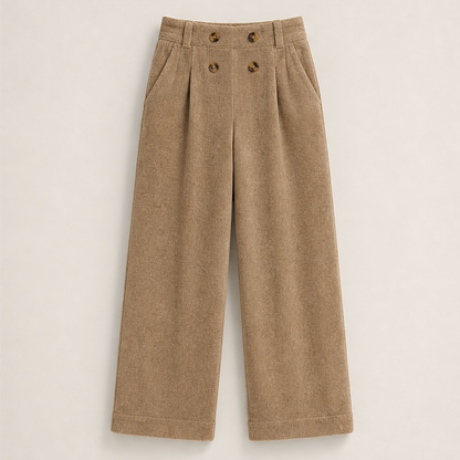 Vareluna – Pantaloni a Vita Alta Doppiopetto Camel