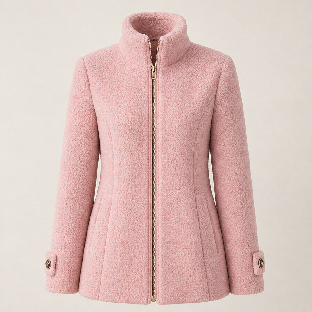 Morvenne – Giacca in Pile Collo Alla Coreana Pink