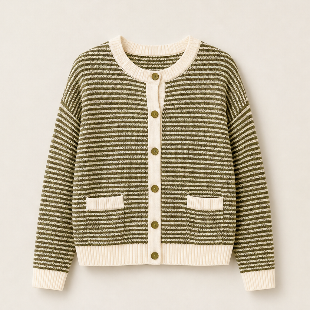 Molvera – Cardigan in Maglia a Righe Olive