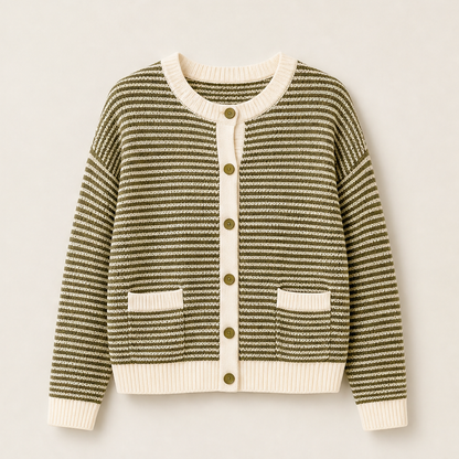 Molvera – Cardigan in Maglia a Righe Olive