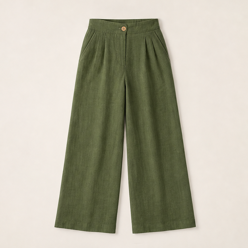Olandia – Pantaloni Dritti in Misto Lino Olive Green