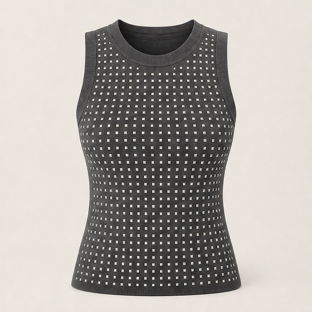 Lucenza – Canotta Aderente Strass Glitter Grey