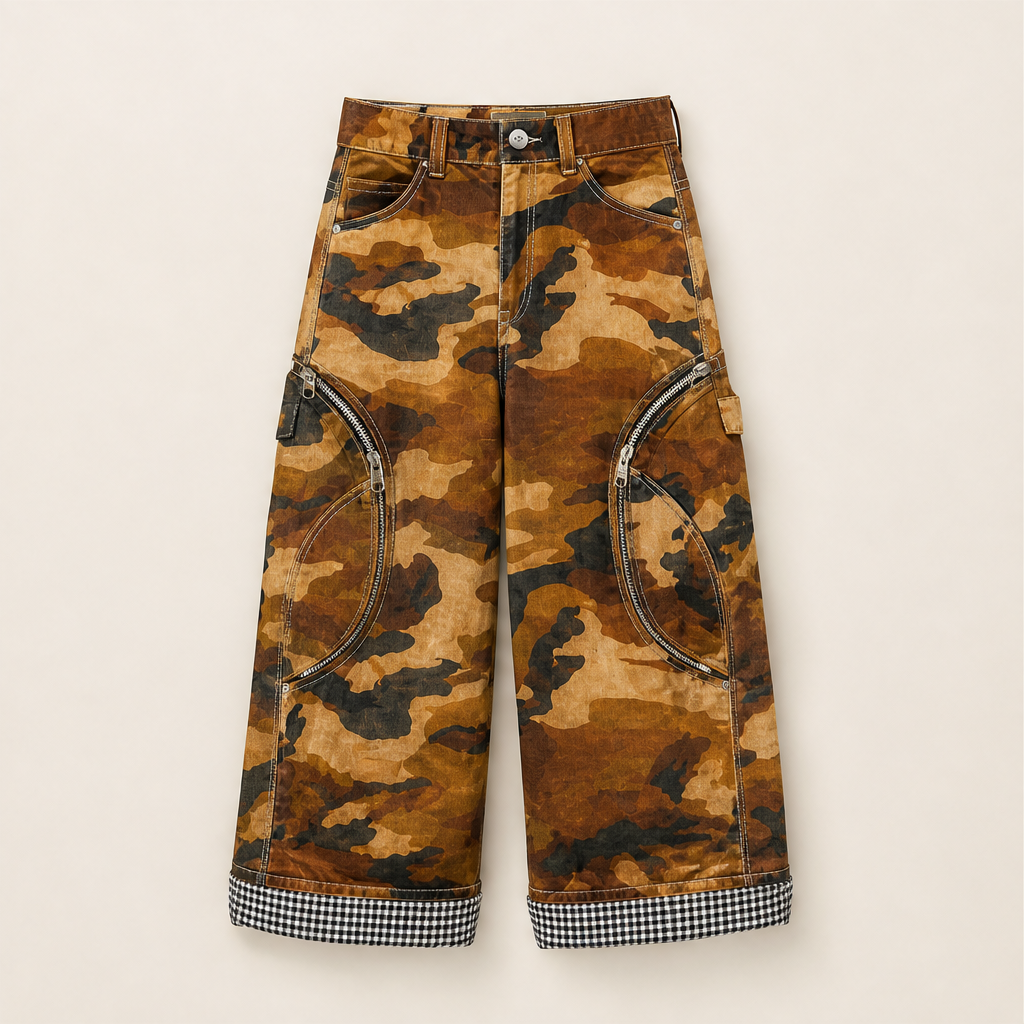 Kamuflo – Pantaloni Cargo Camo Baggy a Gamba Larga Brown Camo