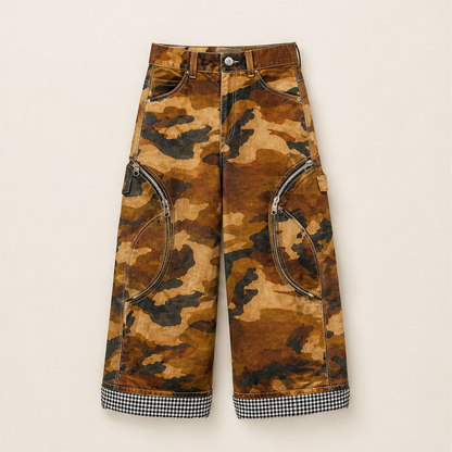 Kamuflo – Pantaloni Cargo Camo Baggy a Gamba Larga Brown Camo