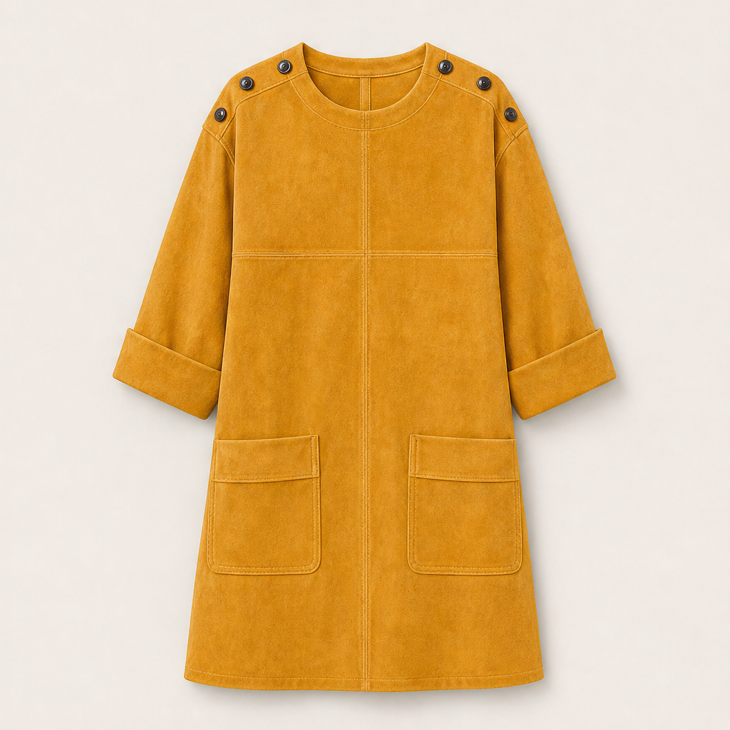 Sueveta – Minivestito in Similpelle Scamosciata con Bottoni Mustard Yellow