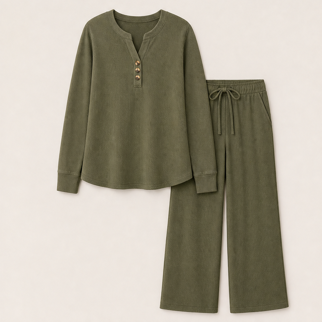 Molveta – Completo Lounge Maniche Lunghe e Pantaloni Palazzo Olive