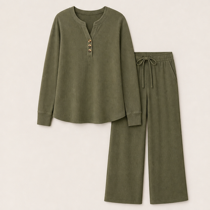 Molveta – Completo Lounge Maniche Lunghe e Pantaloni Palazzo Olive