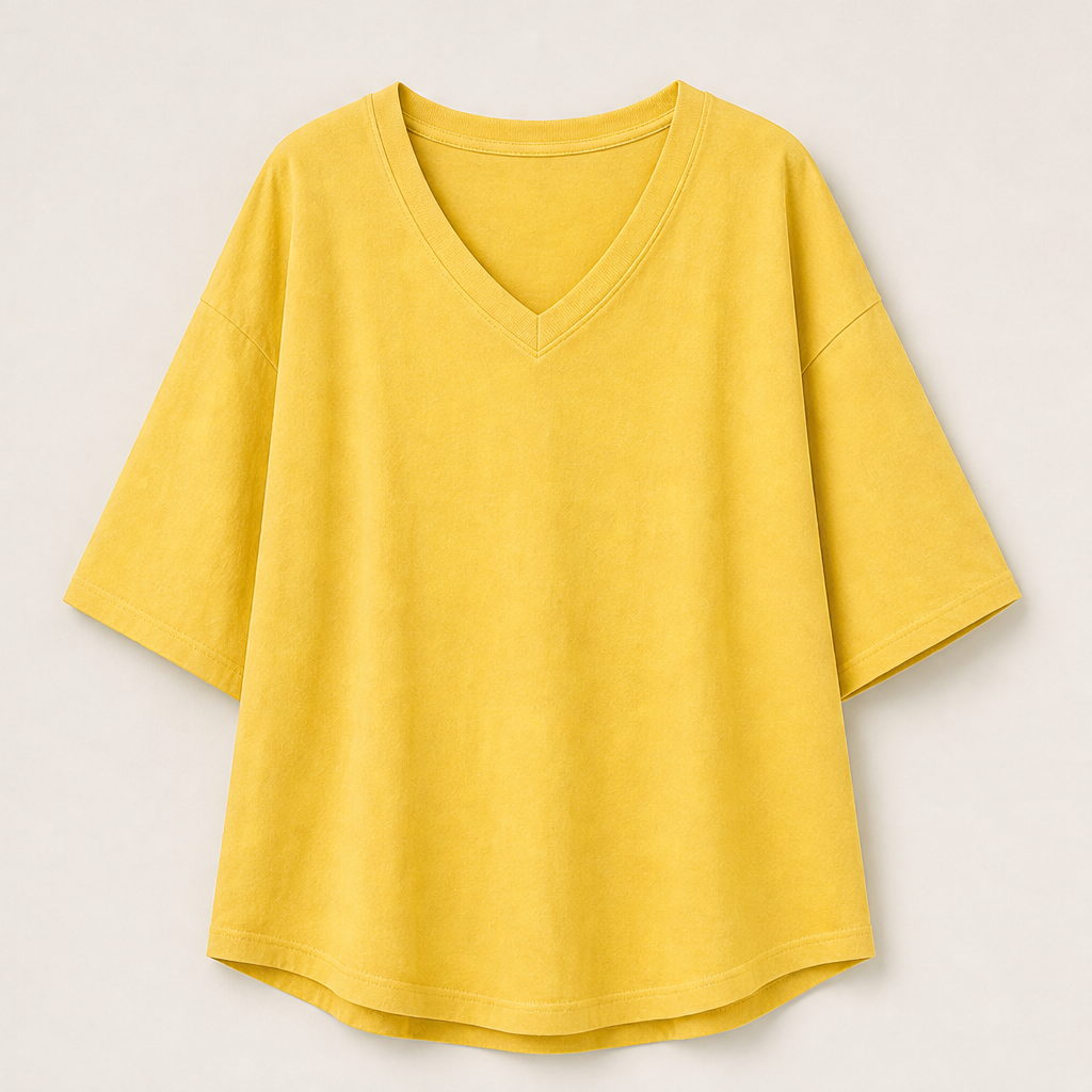 Maverla – Tunica Oversize Scollo a V in Cotone Yellow