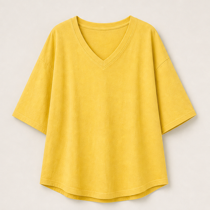 Maverla – Tunica Oversize Scollo a V in Cotone Yellow