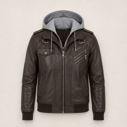 Bryndan – Giacca in Ecopelle con Cappuccio Staccabile Brown