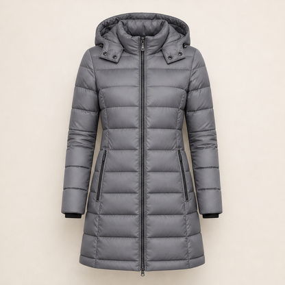 Novanne – Piumino Lungo Trapuntato con Cappuccio Grey