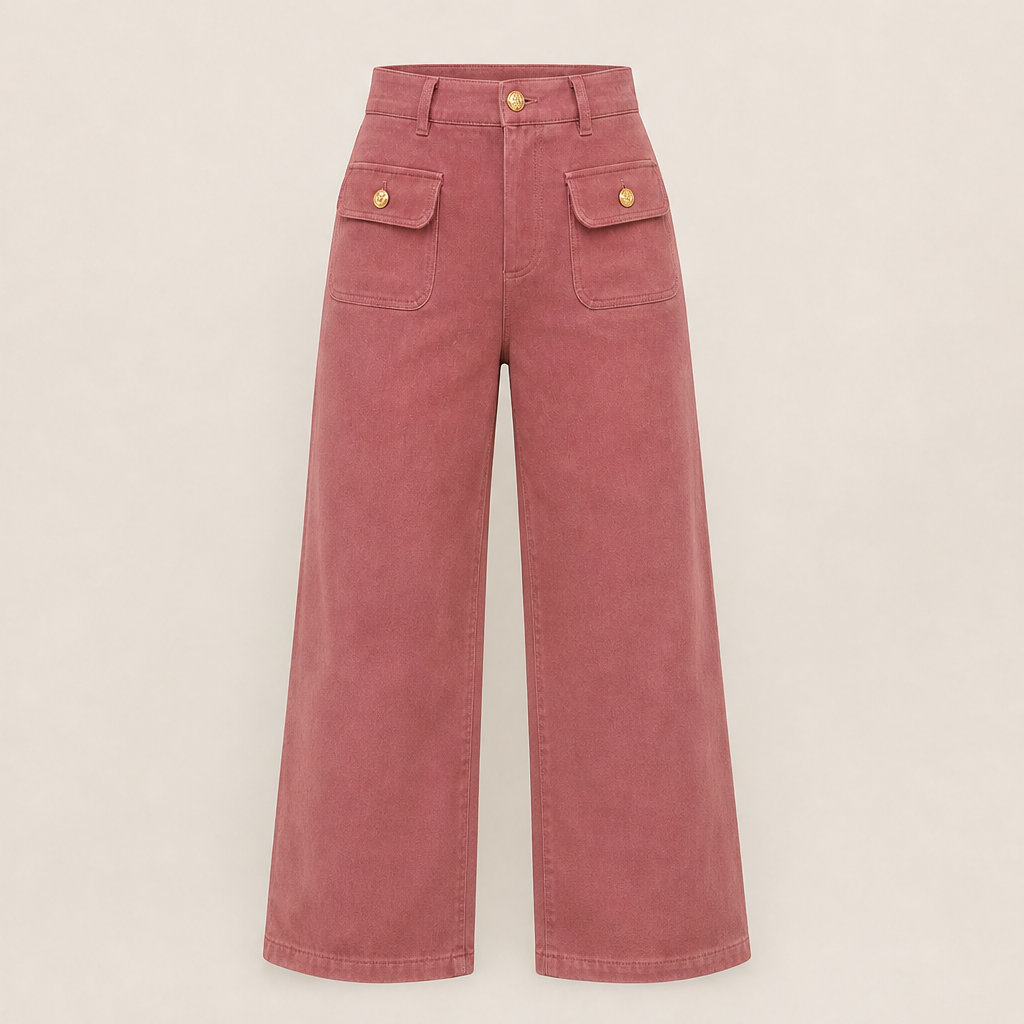 Varelli – Pantaloni a Vita Alta Gamba Larga Pink