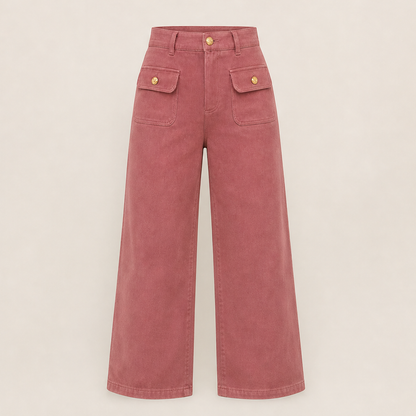 Varelli – Pantaloni a Vita Alta Gamba Larga Pink