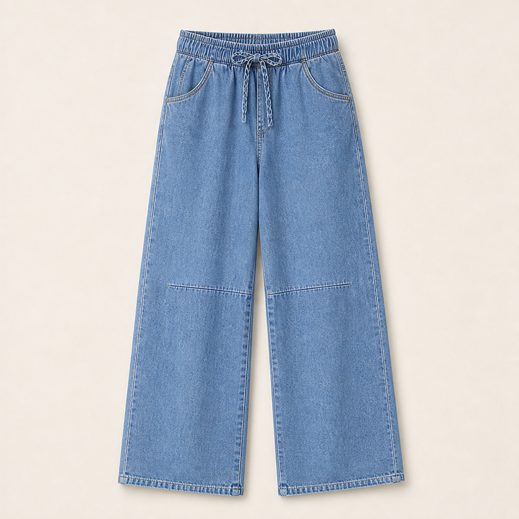 Velasca – Jeans Ampi a Vita Elastica con Coulisse Light Wash Denim