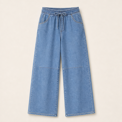Velasca – Jeans Ampi a Vita Elastica con Coulisse Light Wash Denim