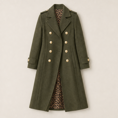 Voralie – Cappotto Lungo in Lana Stile Militare Olive Green