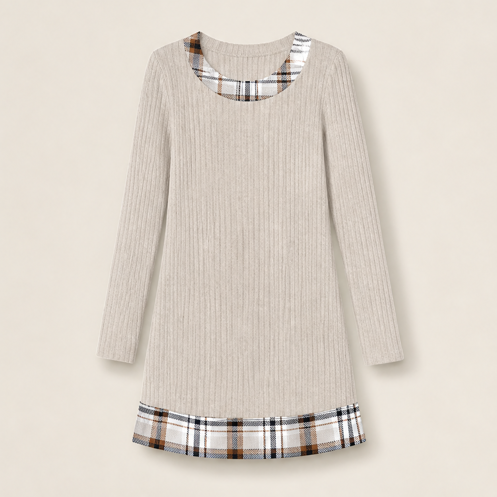 Novelara – Abito Tunica Girocollo a Contrasto Beige