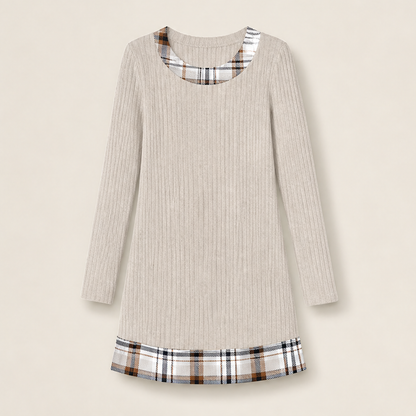 Novelara – Abito Tunica Girocollo a Contrasto Beige